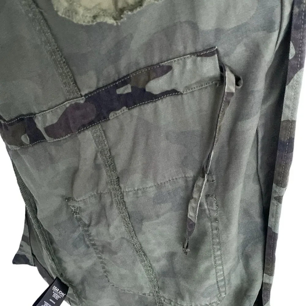 DEAR JOHN ANTHROPOLOGIE MILITARY CAMO HOODED JACKET SMALL